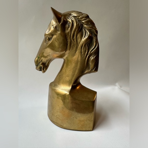 Heavy Solid Brass Horse Head Statue Figurine Bookend Approx 5” Wide 7.5” Tall - Picture 6 of 6